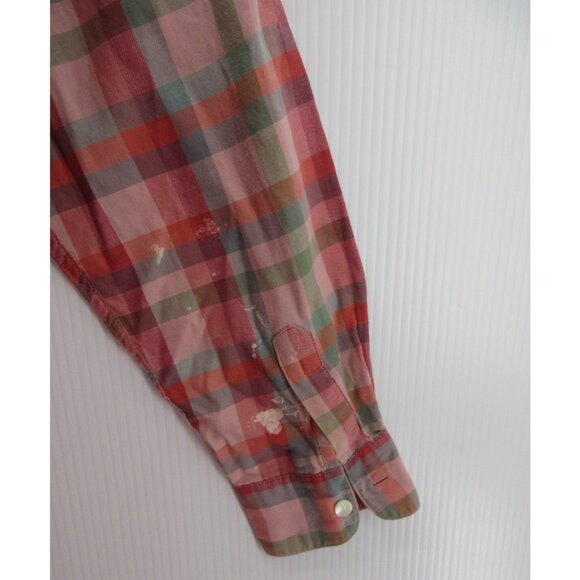 VINTAGE Gap Top Medium Shirt Loop Collar Button Up Plaid 90s Field * - Picture 9 of 12